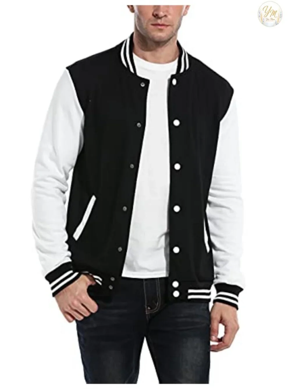 Men's Varsity Jacket Cotton Blend Slim Fit Letterman Baseball Bomber Coat